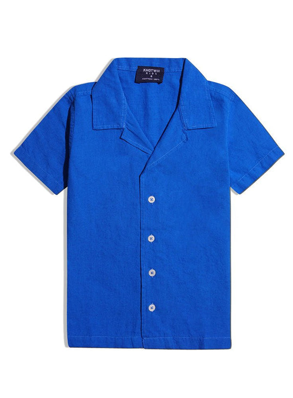 Royal Blue Kids Linen Shirt - Khotwh